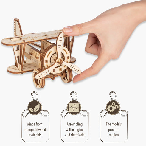 3D Wooden Puzzle, Double Wing Aircraft